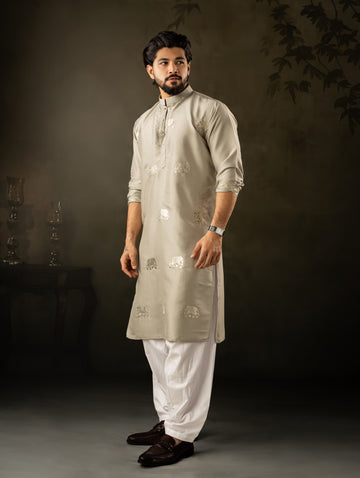 Sage Green Elephant Embroidered Motif Kurta