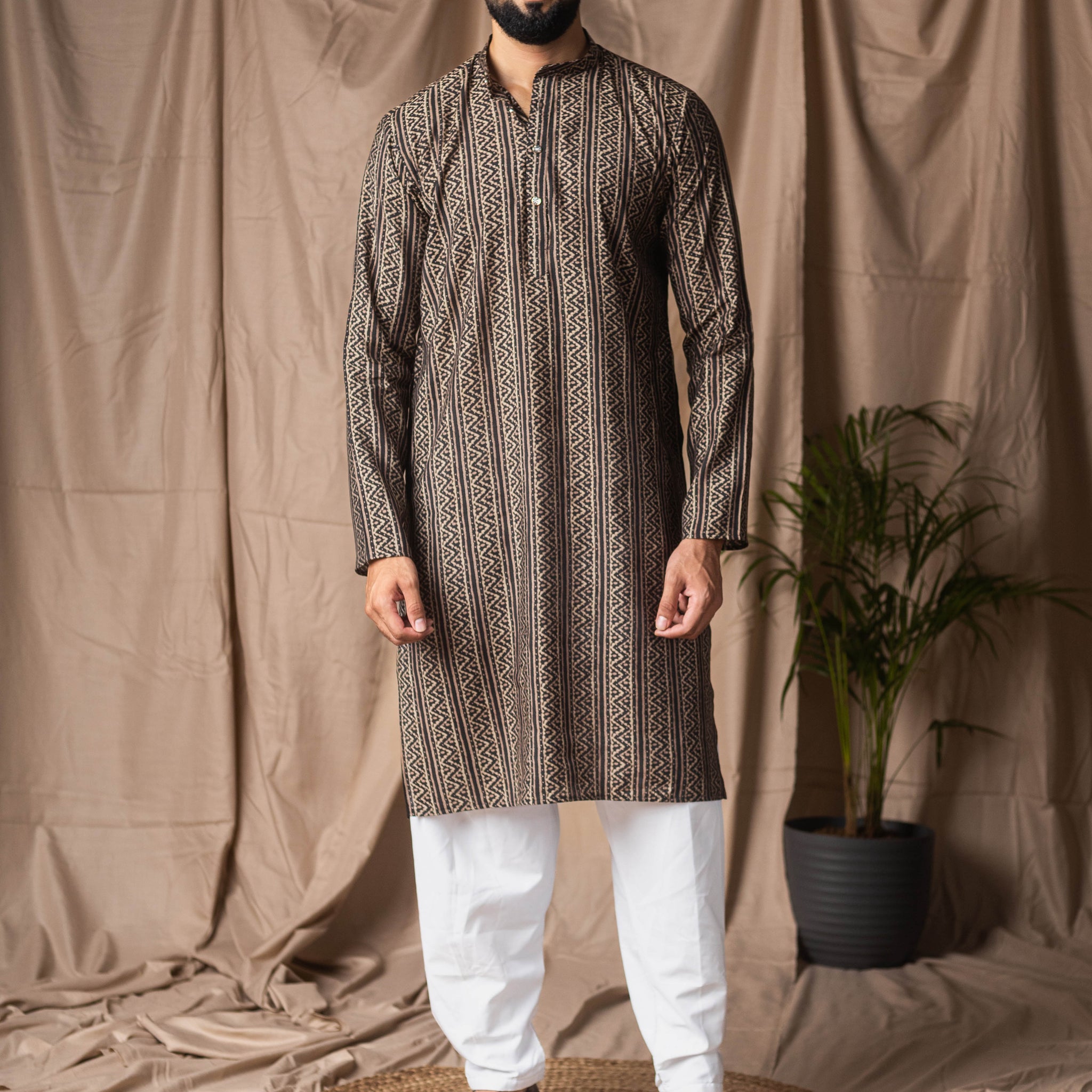 Black Motif Abstract Print Kurta