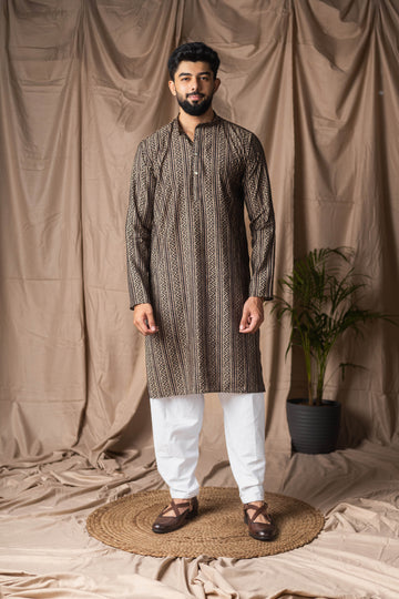 Black Motif Abstract Print Kurta