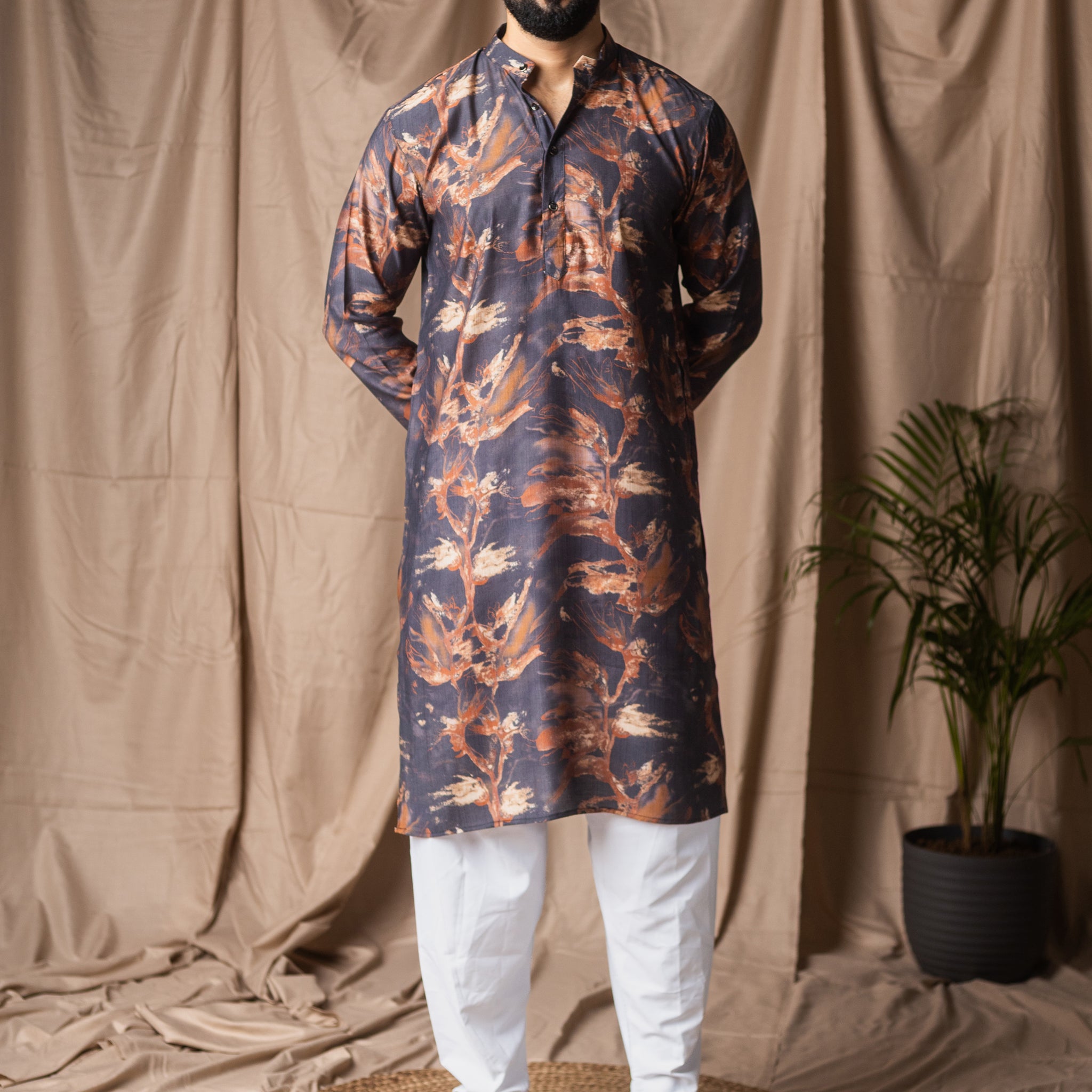Black Abstract Print Kurta