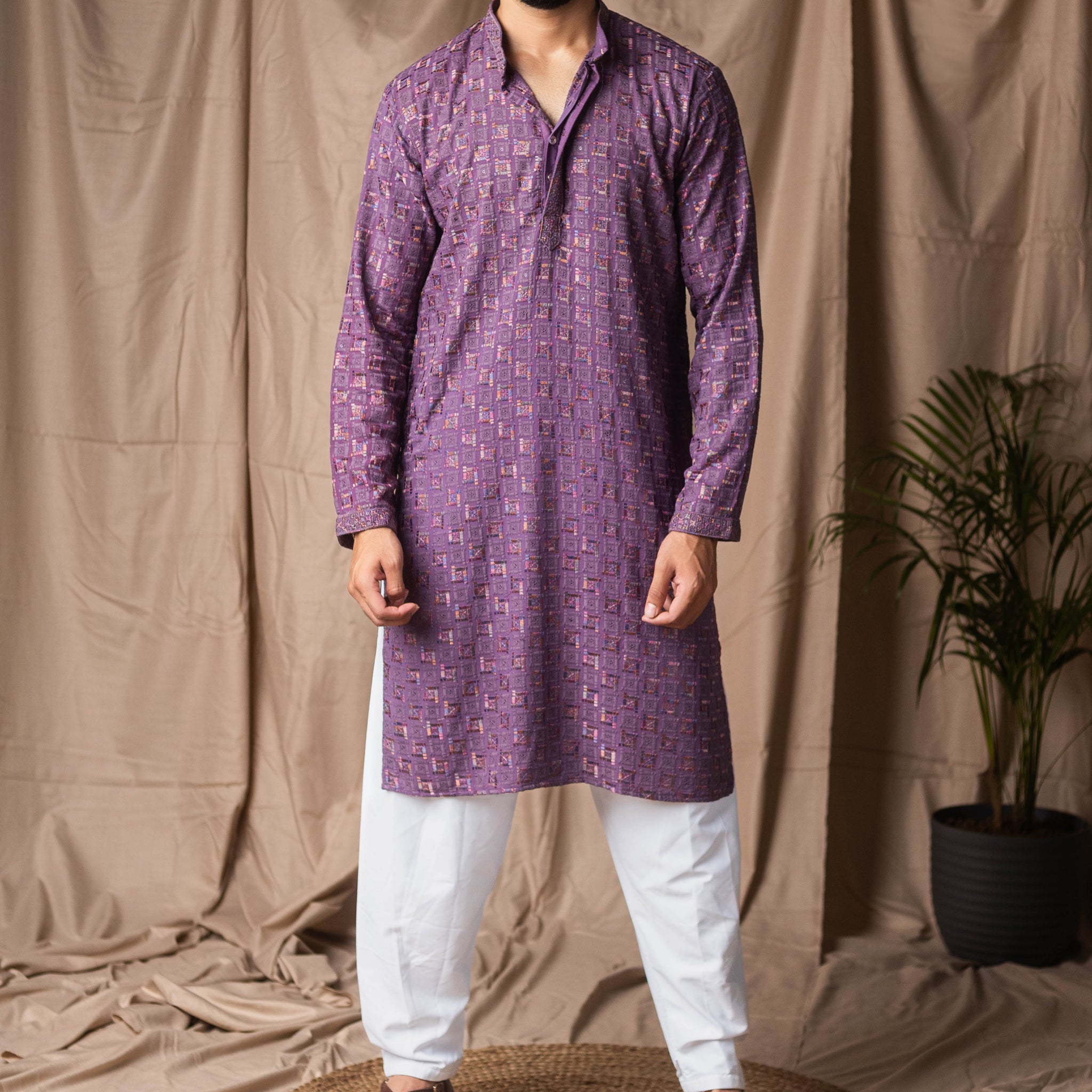 Purple Embroidery and Sequence Kurta