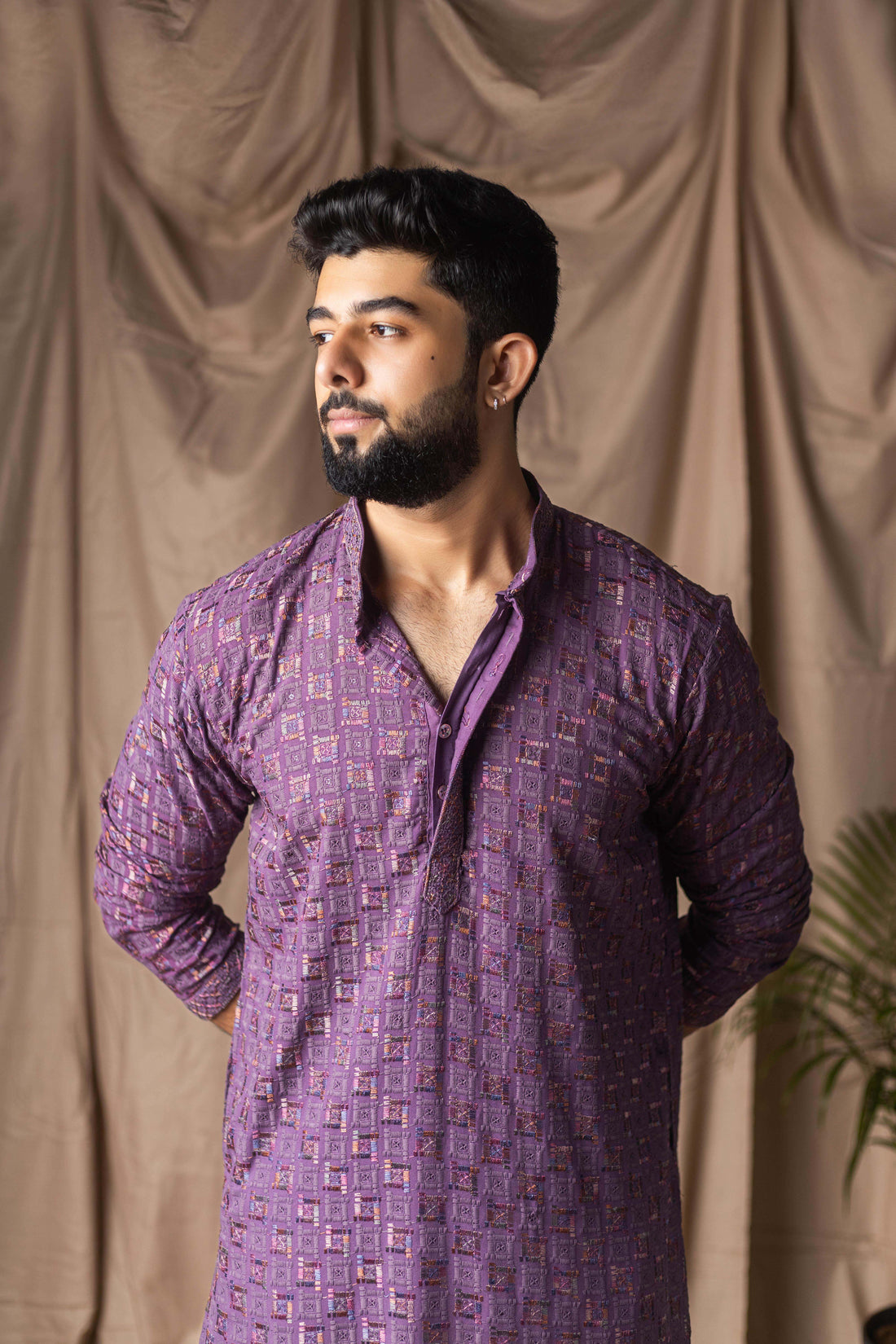 Purple Embroidery and Sequence Kurta