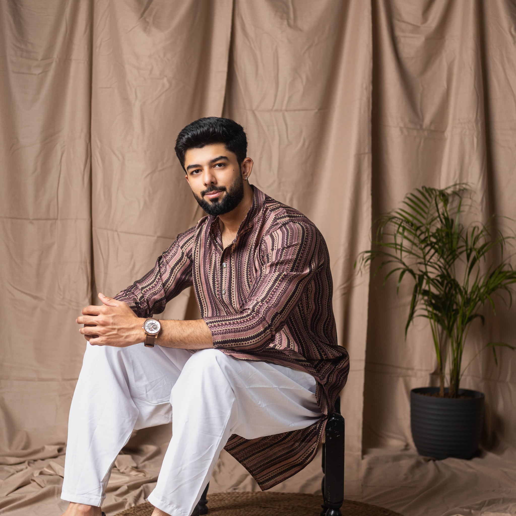 Multi Color Abstract Print Modal Silk Kurta