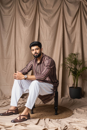 Multi Color Abstract Print Modal Silk Kurta