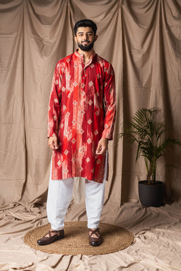 Red Tie Dye Abstract Print Kurta