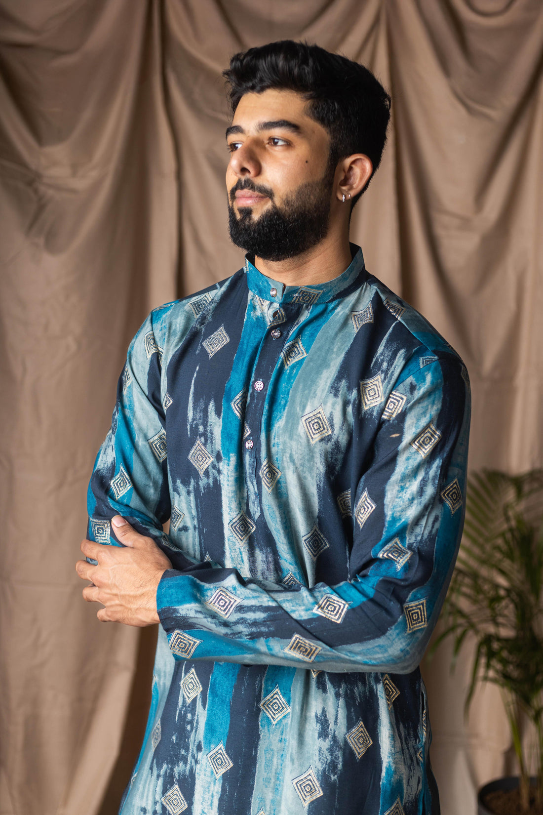 Blue Tie Dye Abstract Print Kurta