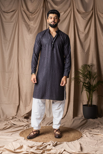 Dark Grey Embroidery and Sequence Kurta