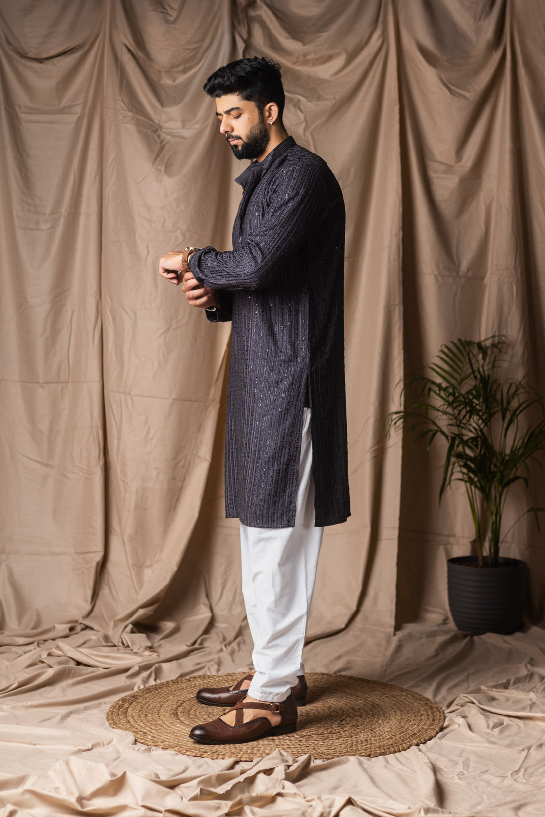 Dark Grey Embroidery and Sequence Kurta