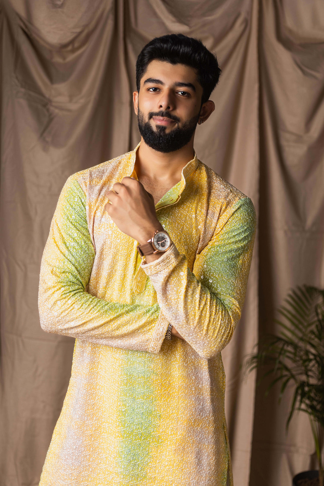 Yellow Embroidery and Sequence Kurta