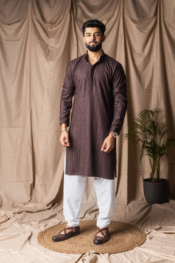 Dark Brown Embroidery and Sequence Kurta