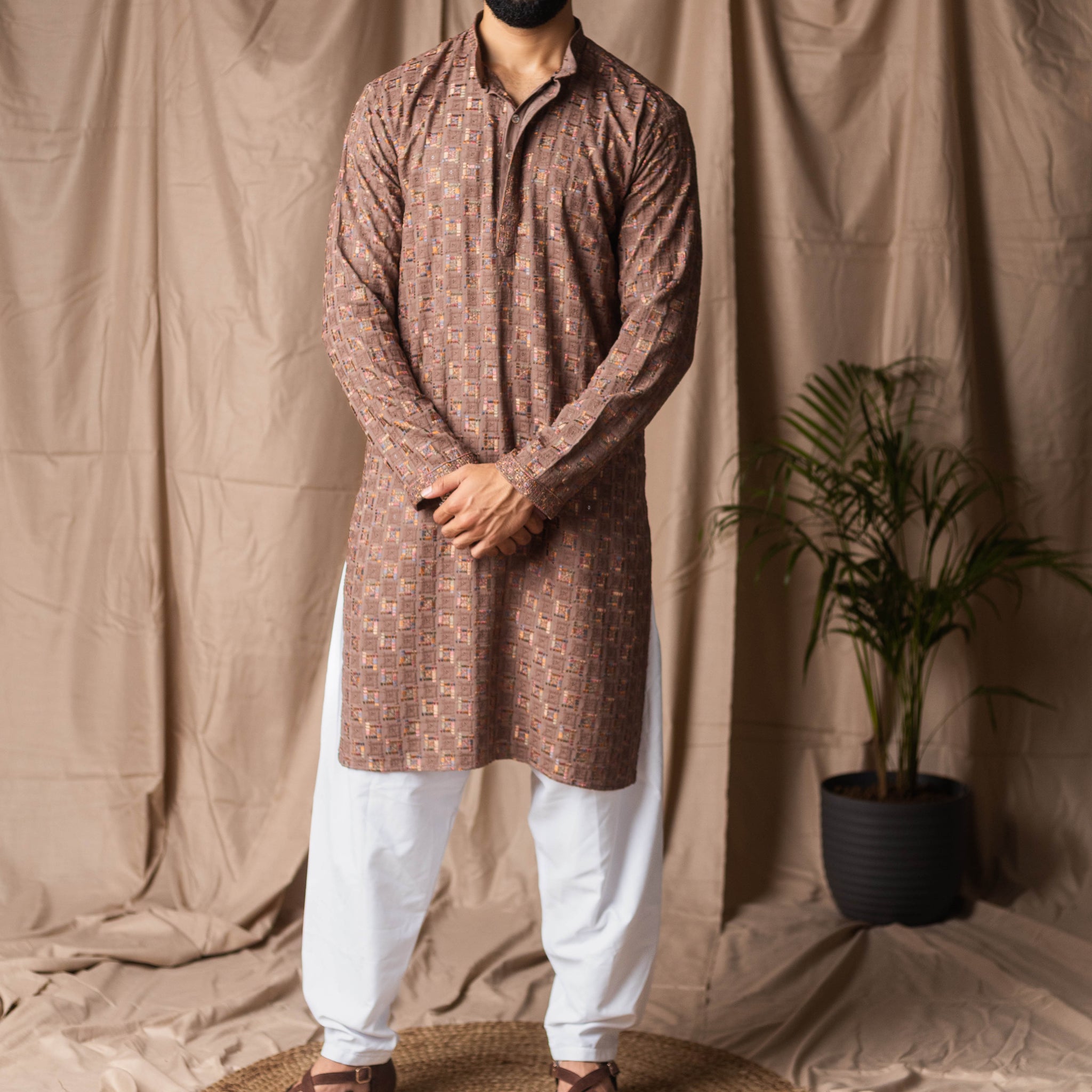 Brown Embroidery and Sequence Kurta