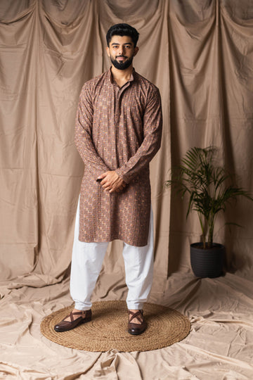 Brown Embroidery and Sequence Kurta