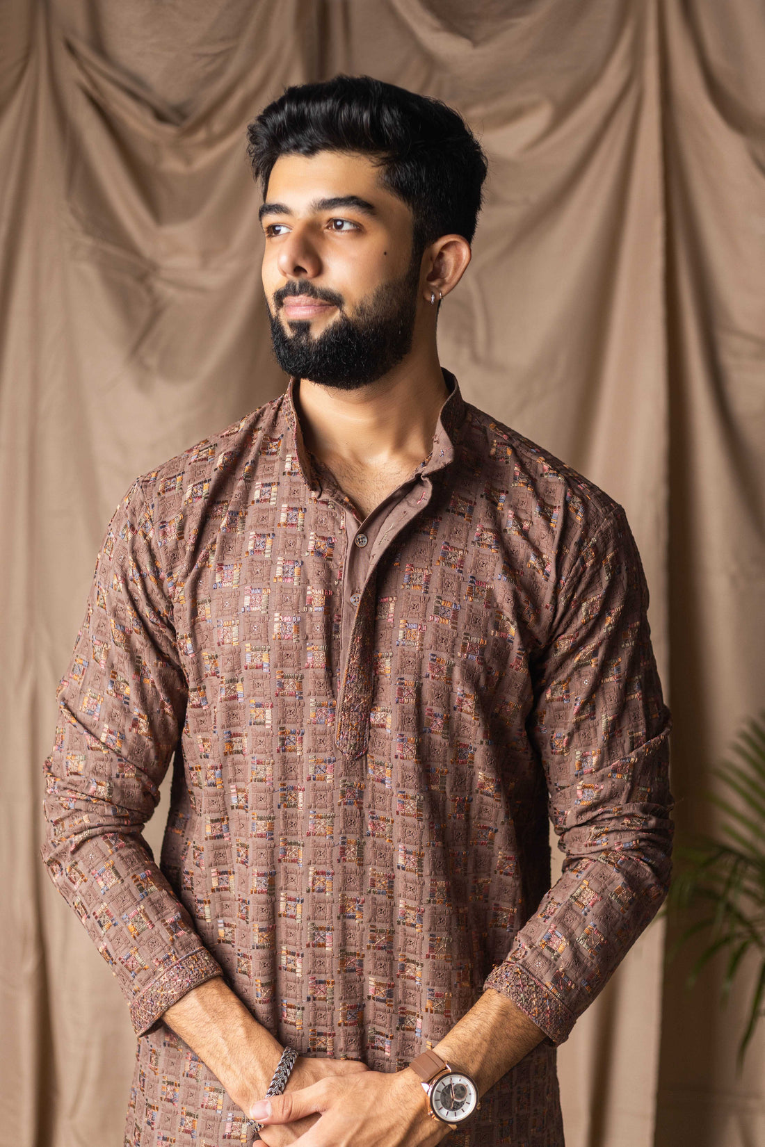 Brown Embroidery and Sequence Kurta