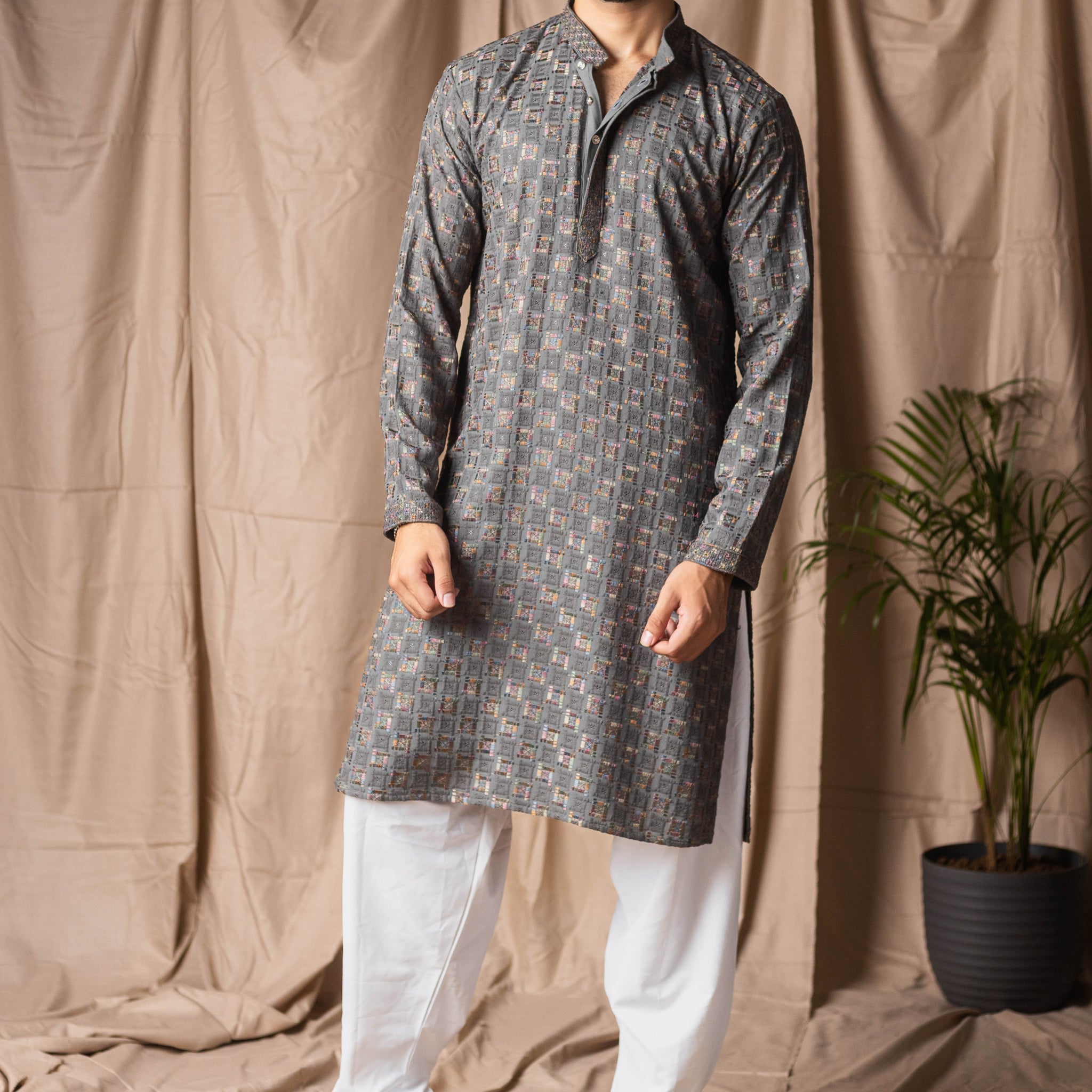 Grey Embroidery and Sequence Kurta