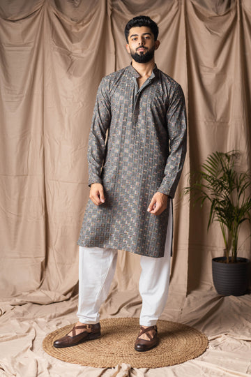 Grey Embroidery and Sequence Kurta