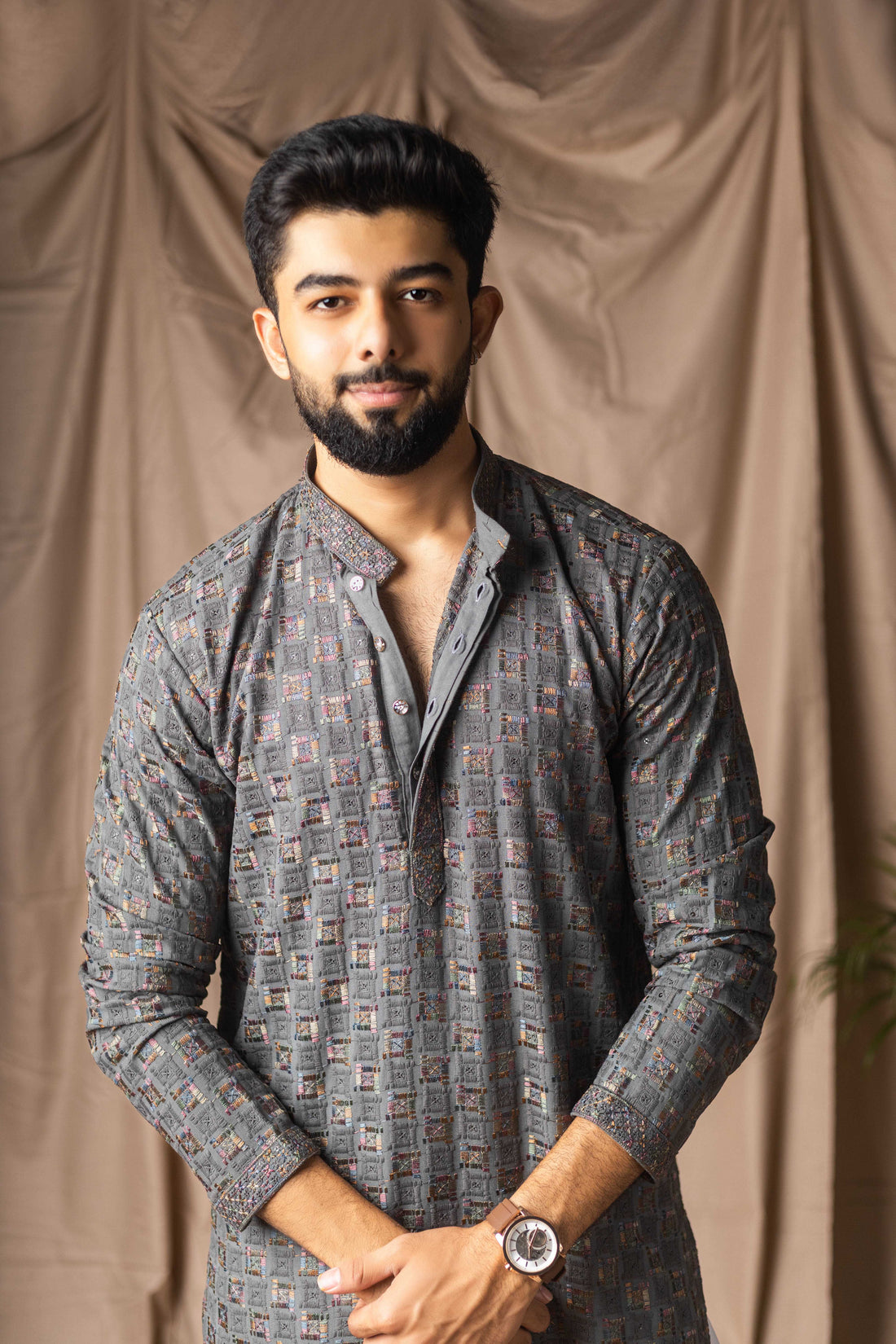 Grey Embroidery and Sequence Kurta