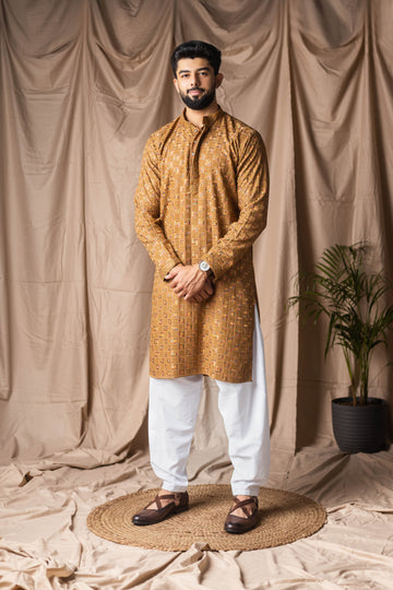Occur Yellow Embroidery and Sequence Kurta