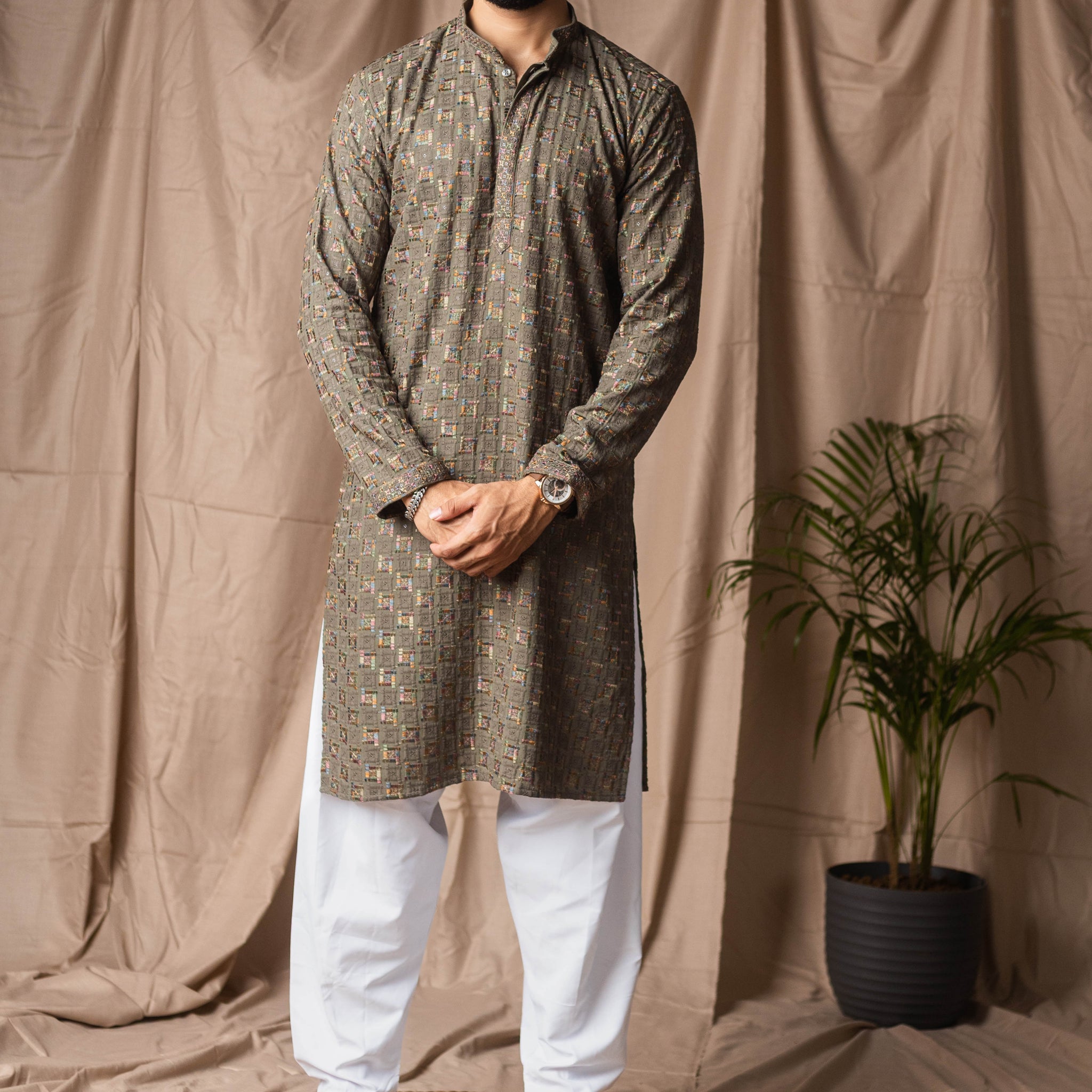 Mehandi Green Embroidery and Sequence Kurta