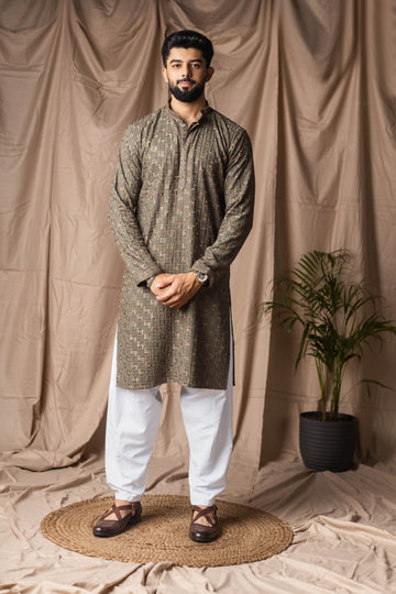 Mehandi Green Embroidery and Sequence Kurta