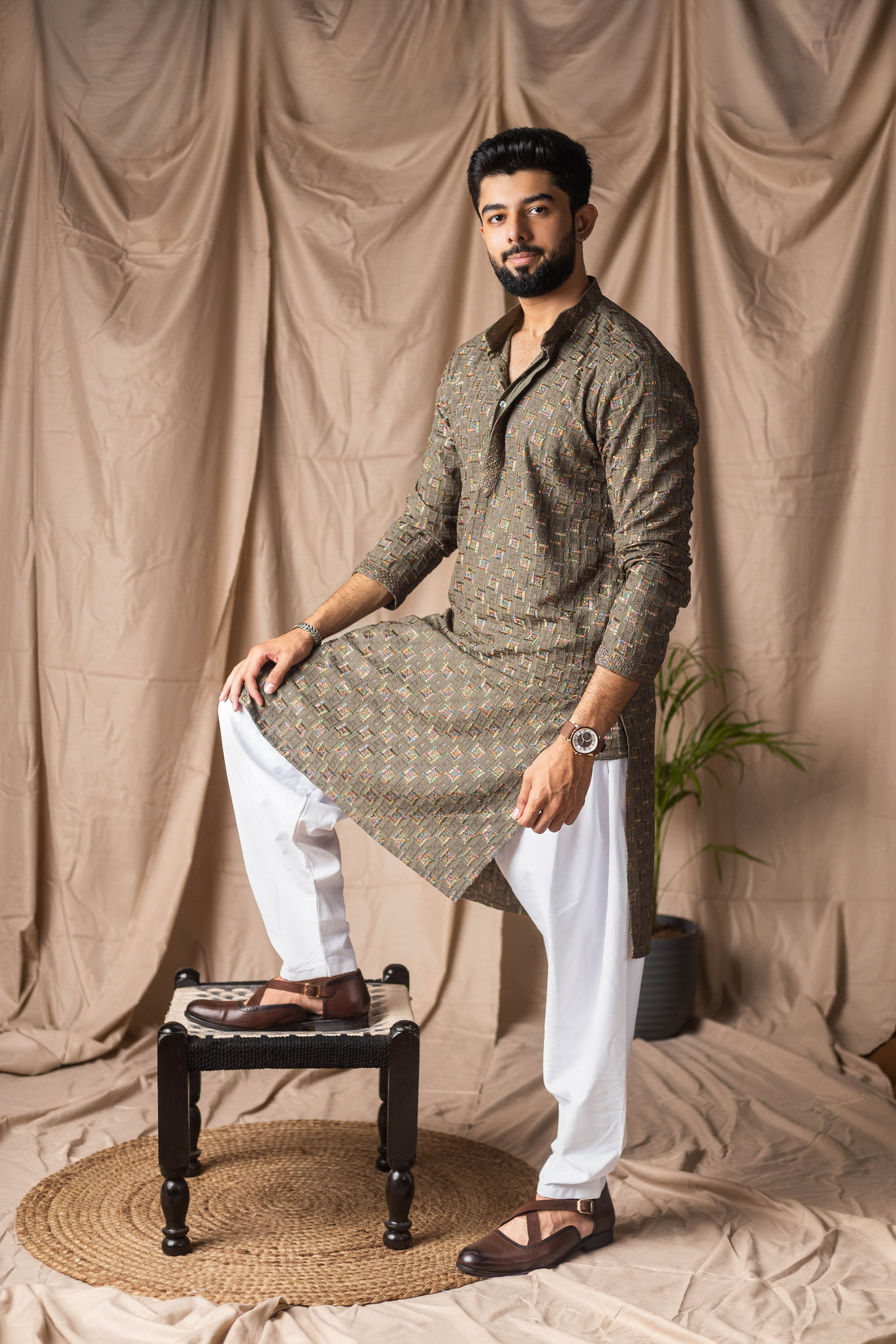 Mehandi Green Embroidery and Sequence Kurta