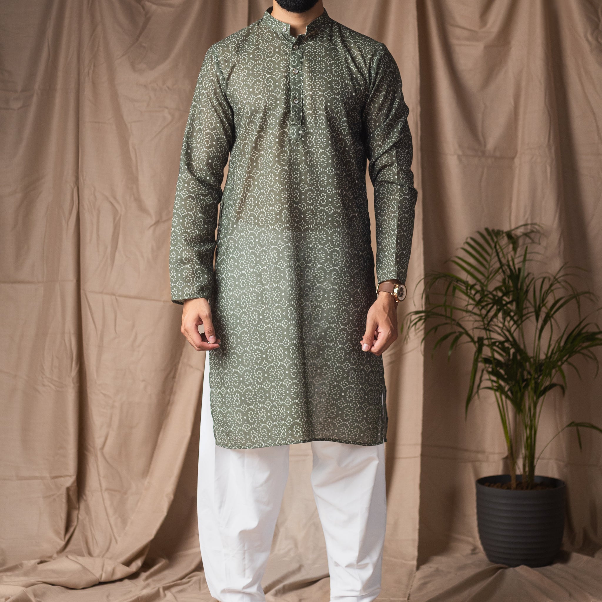 Green Bandhani Print Kurta