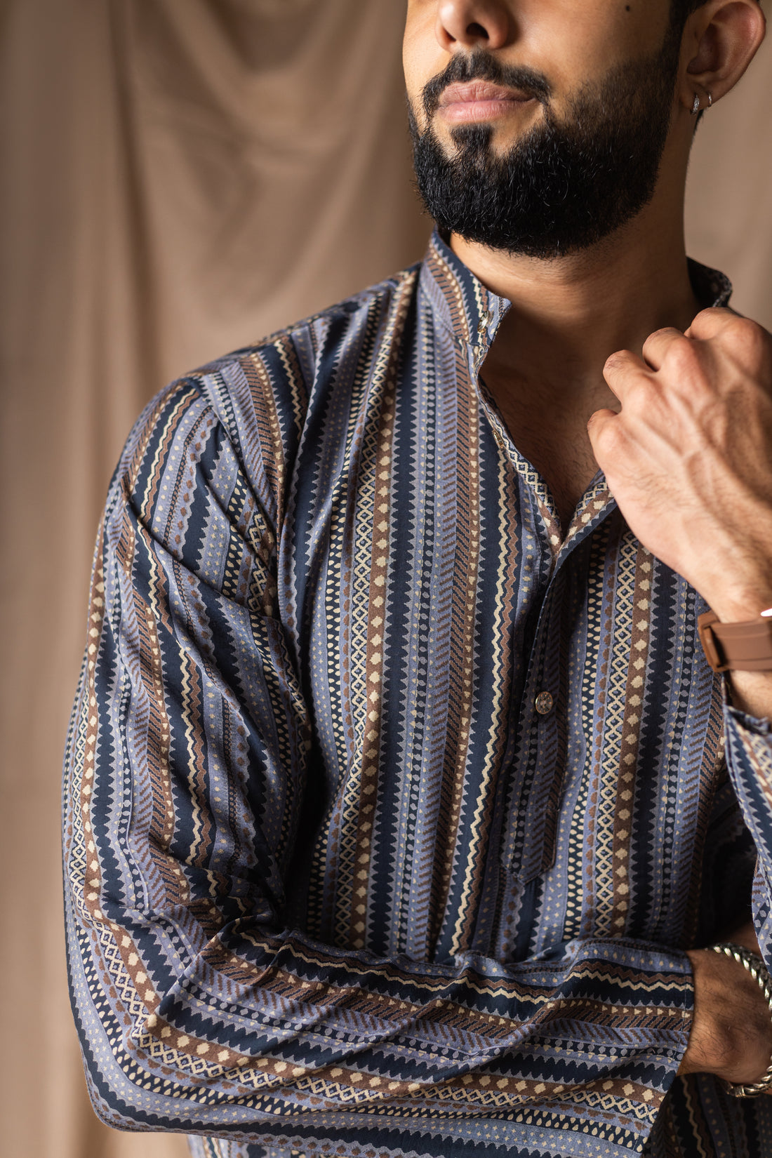 Blue  Abstract Print Short Kurta