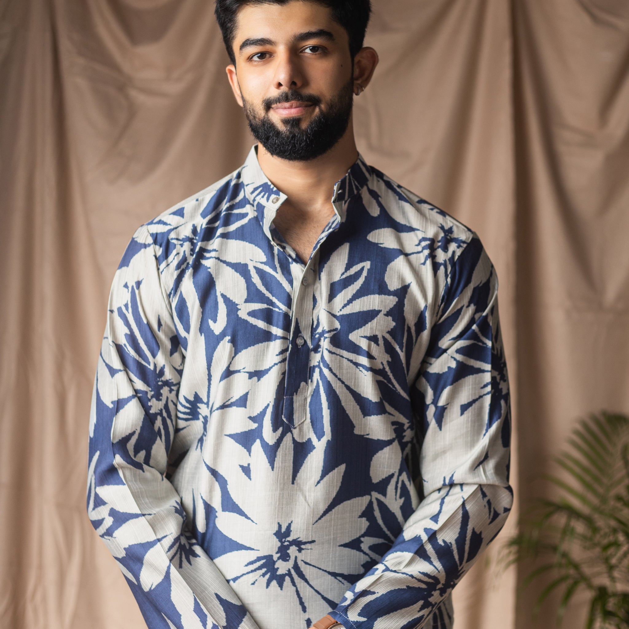 Blue  Floral Print Short Kurta
