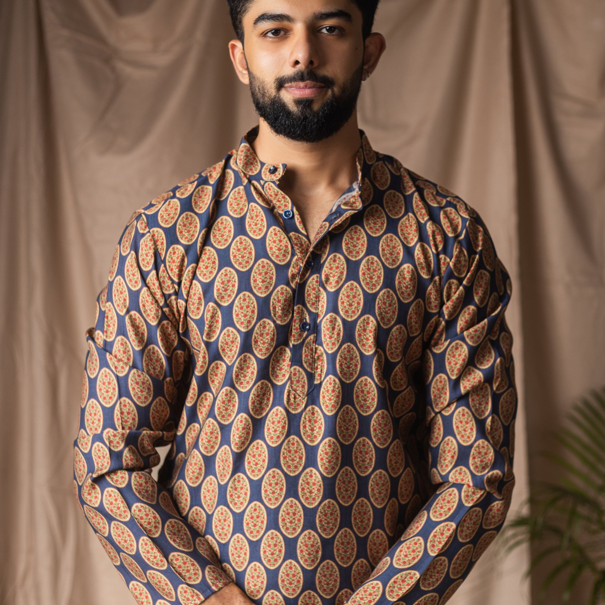 Blue Linen Blend Short Kurta