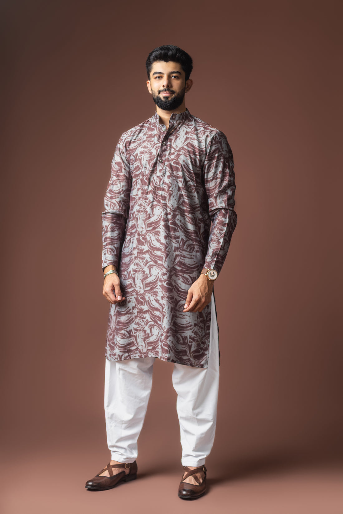 Wine Abstract Print Kurta