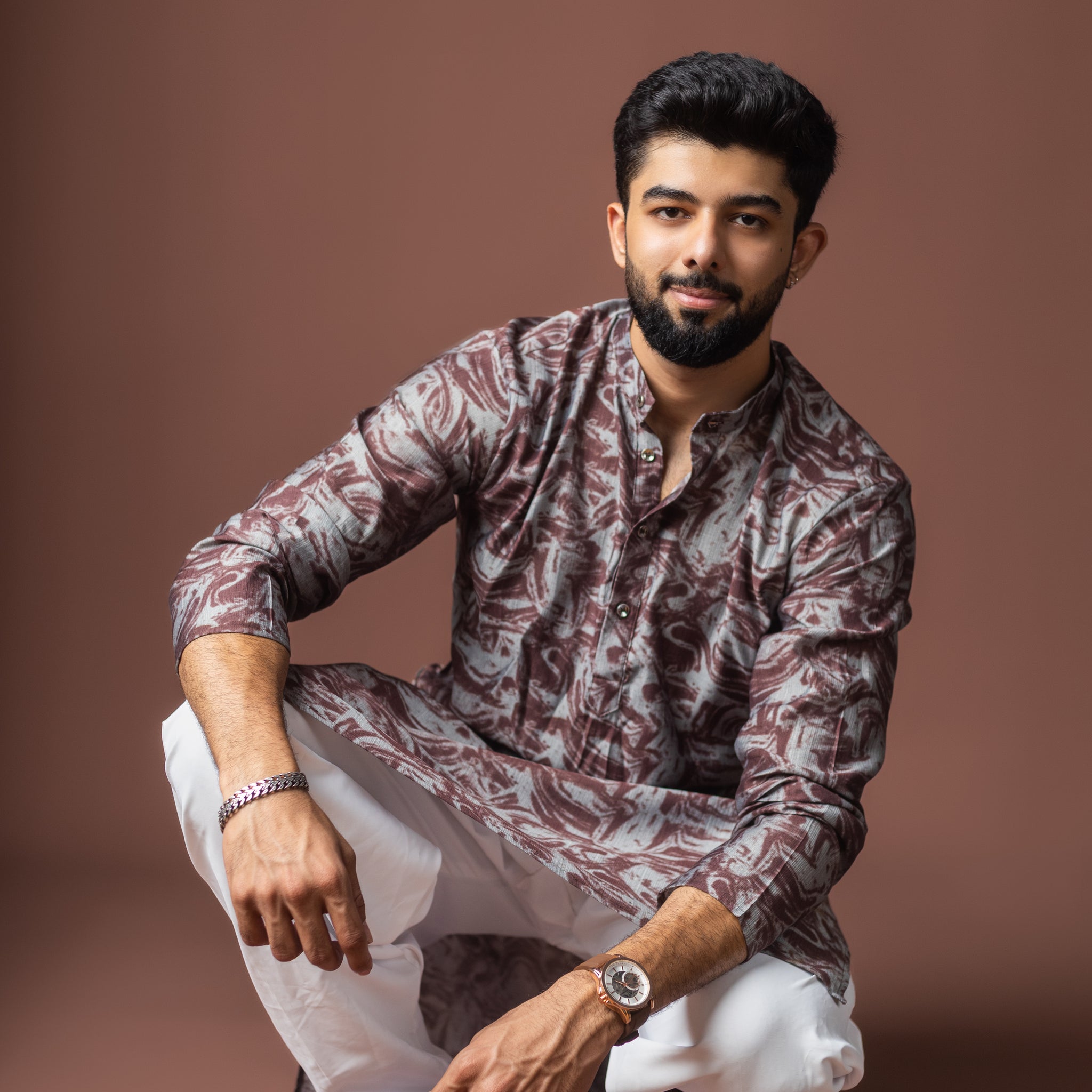 Wine Abstract Print Kurta