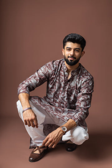 Wine Abstract Print Kurta
