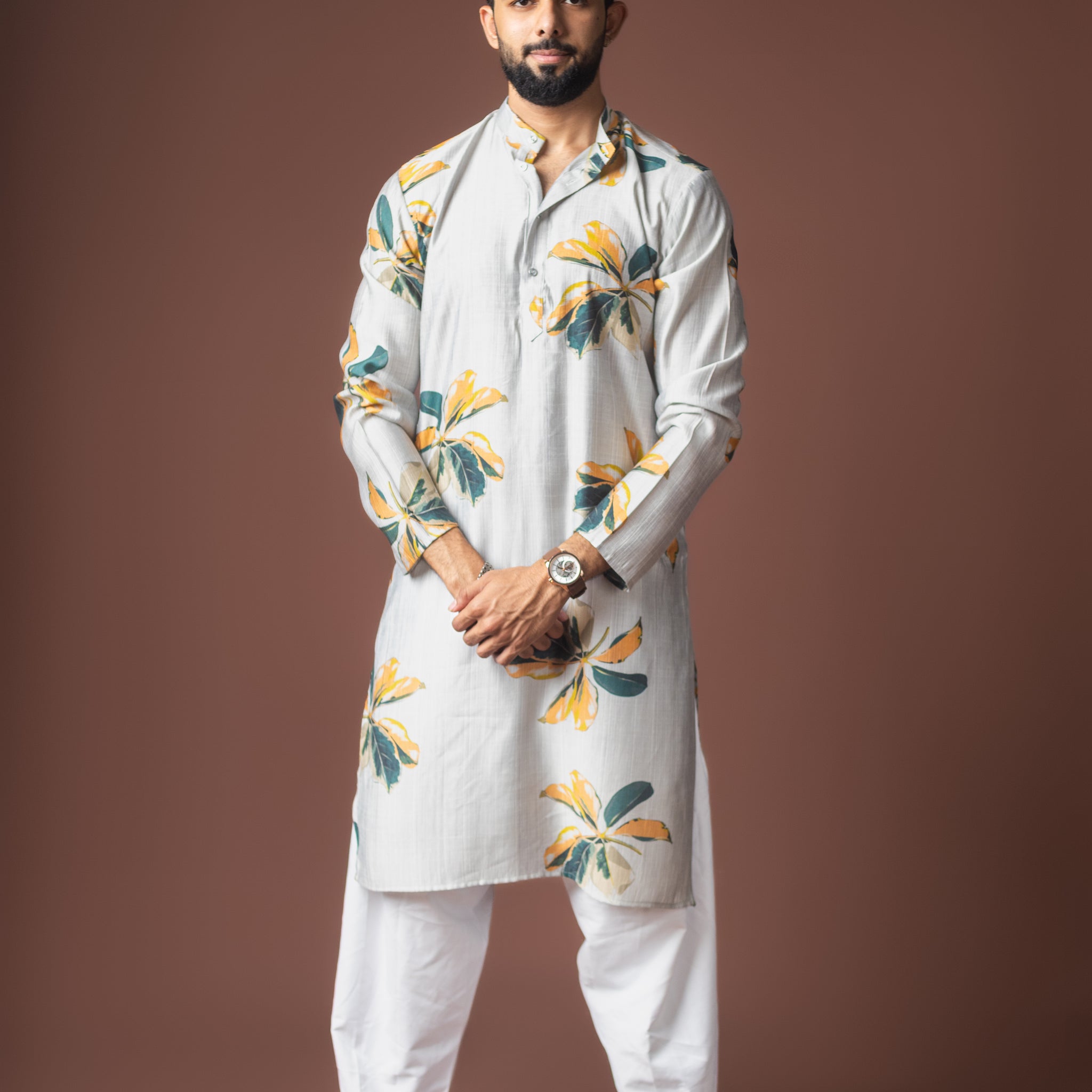Grey Abstract Print Kurta