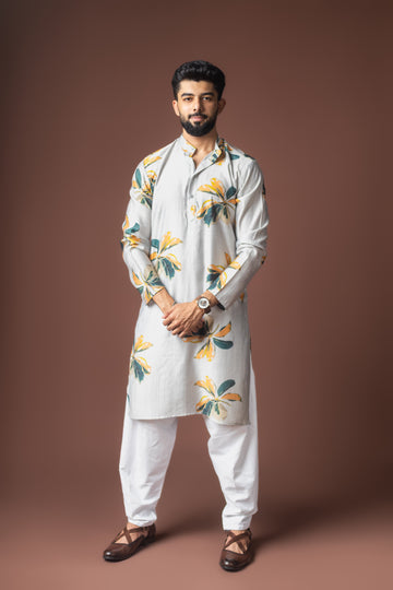 Grey Abstract Print Kurta