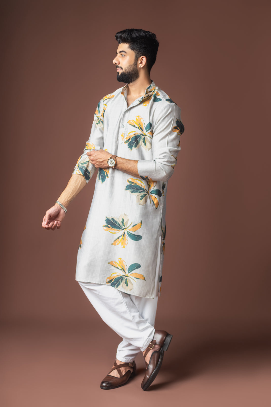 Grey Abstract Print Kurta