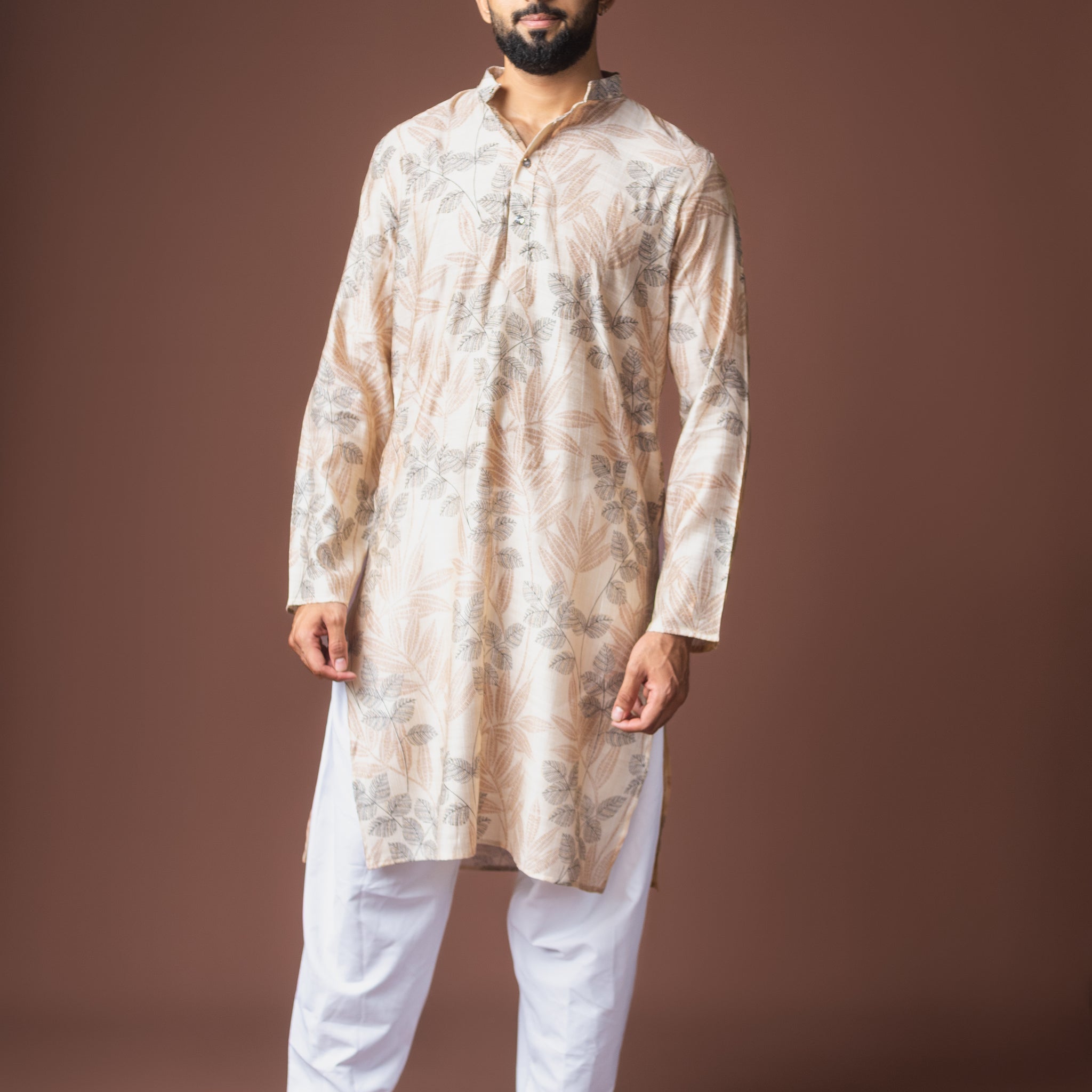 Off White Abstract Print Work Kurta