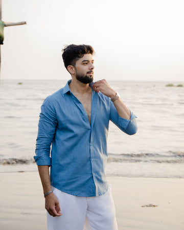 Teal Blue Linen Shirt