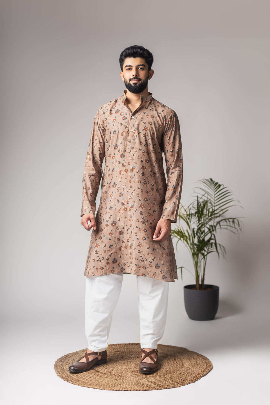 Brown Motif Abstract Print Kurta