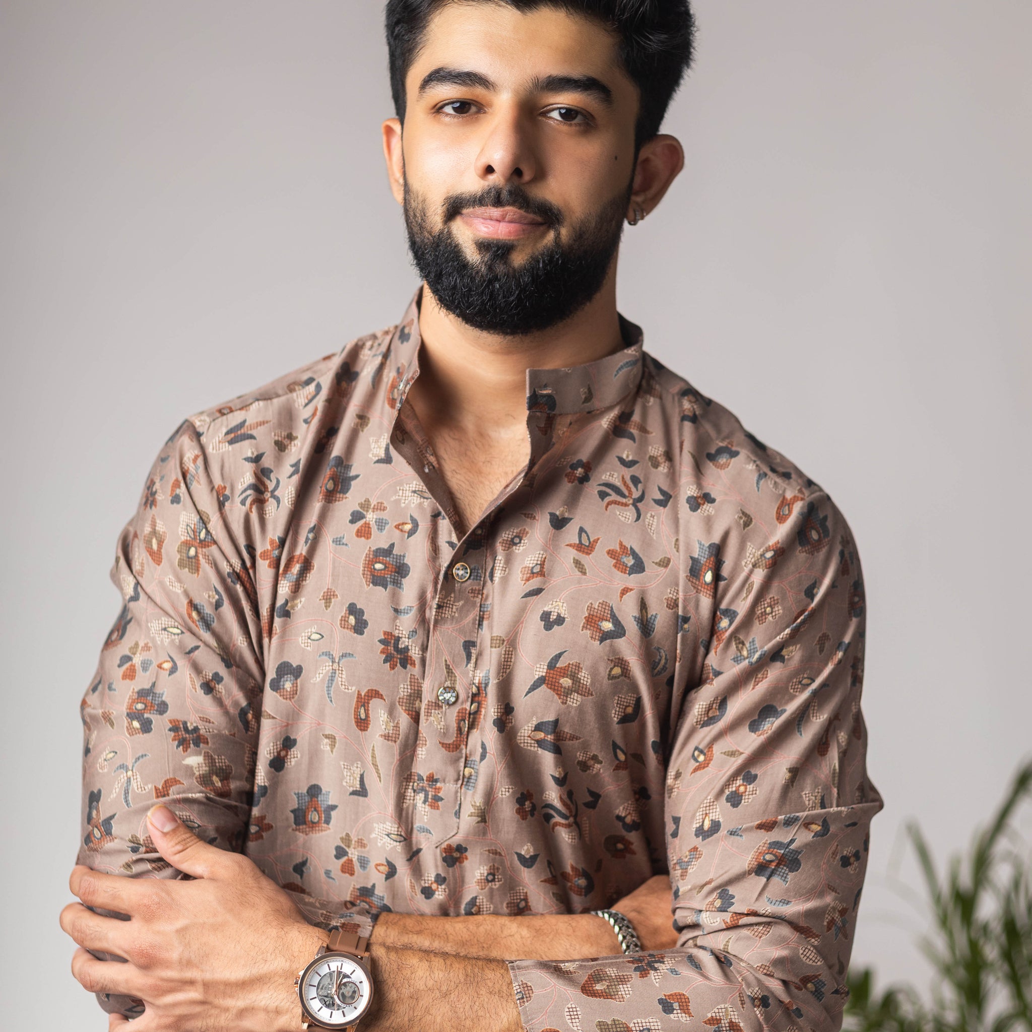 Brown Motif Abstract Print Kurta