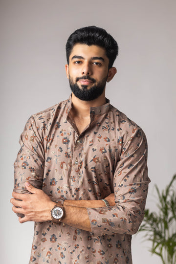 Brown Motif Abstract Print Kurta