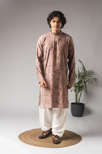 Pink Abstract Print Kurta