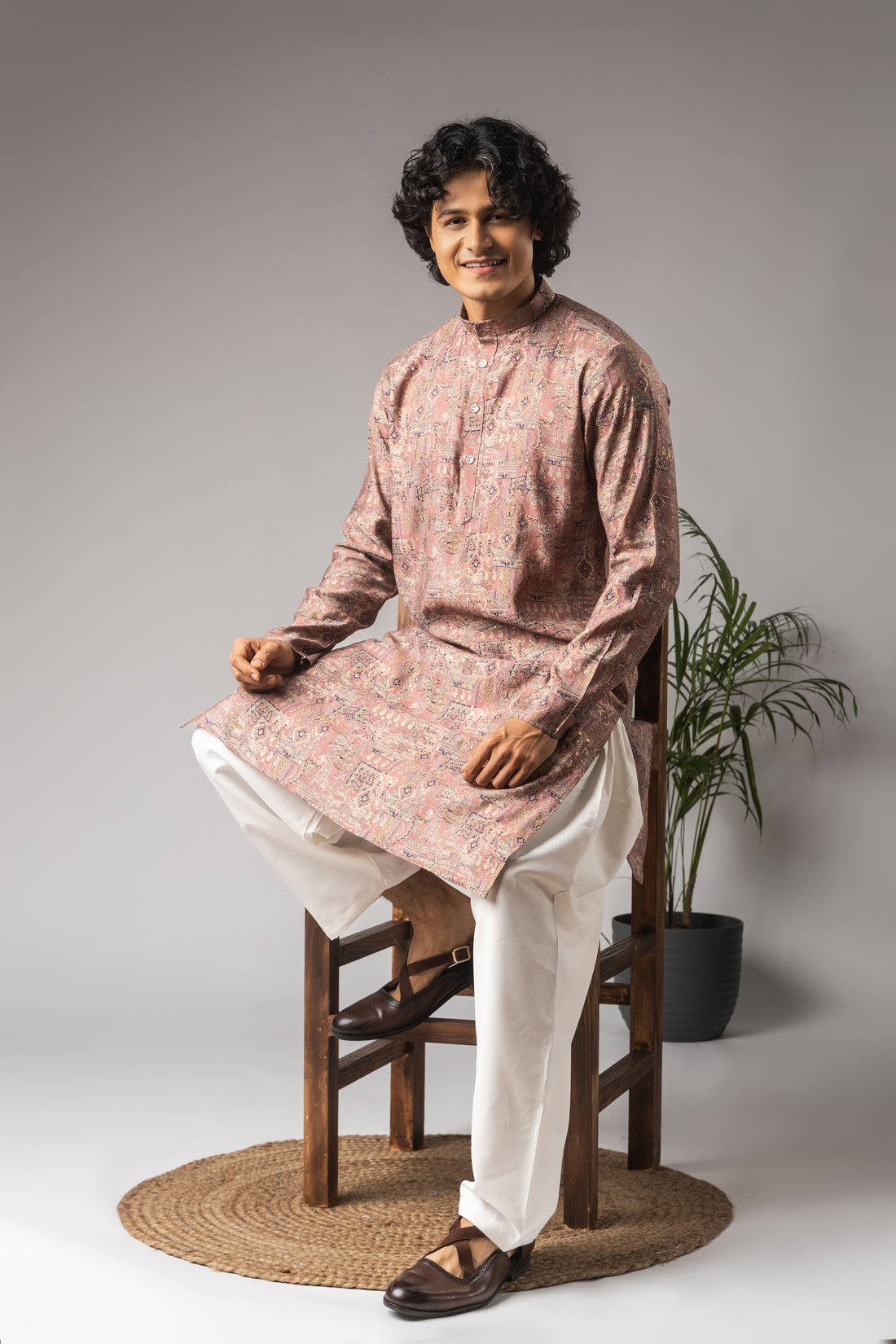 Pink Abstract Print Kurta