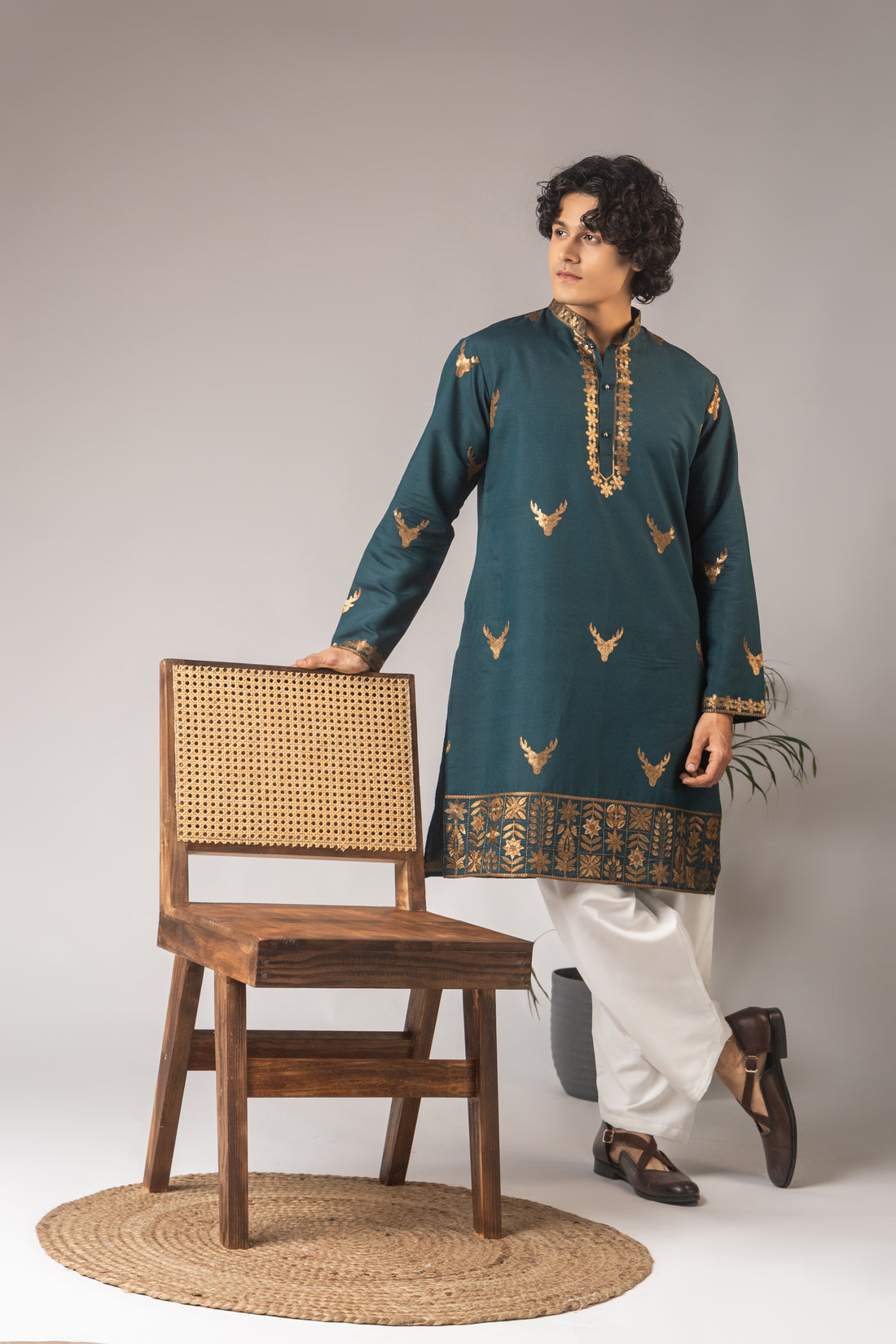 Peacock Blue Embroidery Kurta