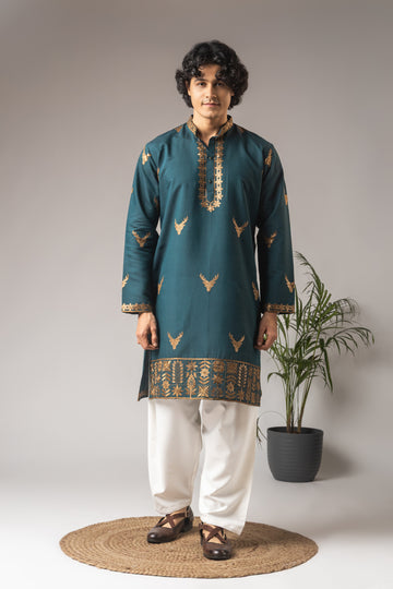 Peacock Blue Embroidery Kurta