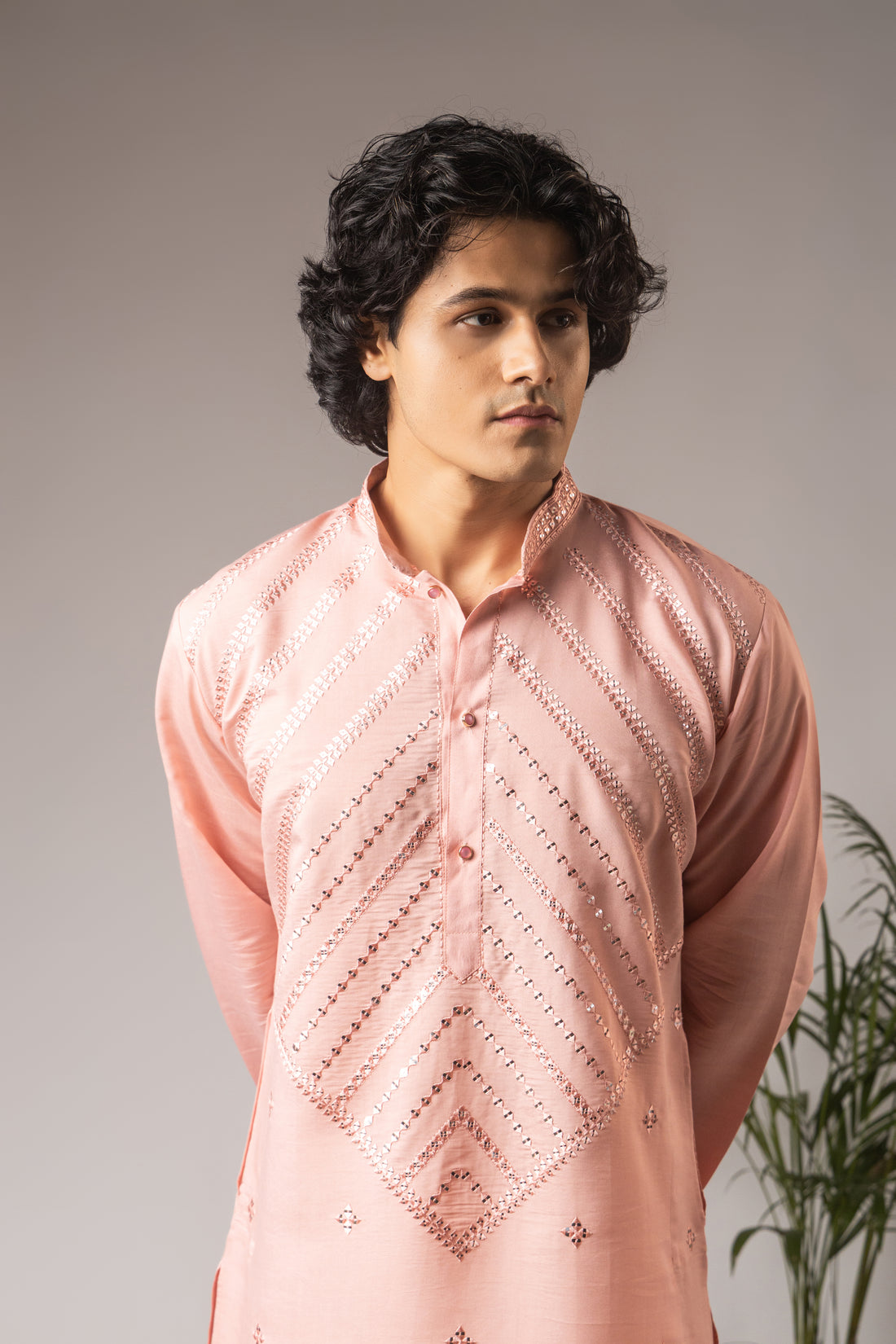Pink Neck Work Embroidery Kurta