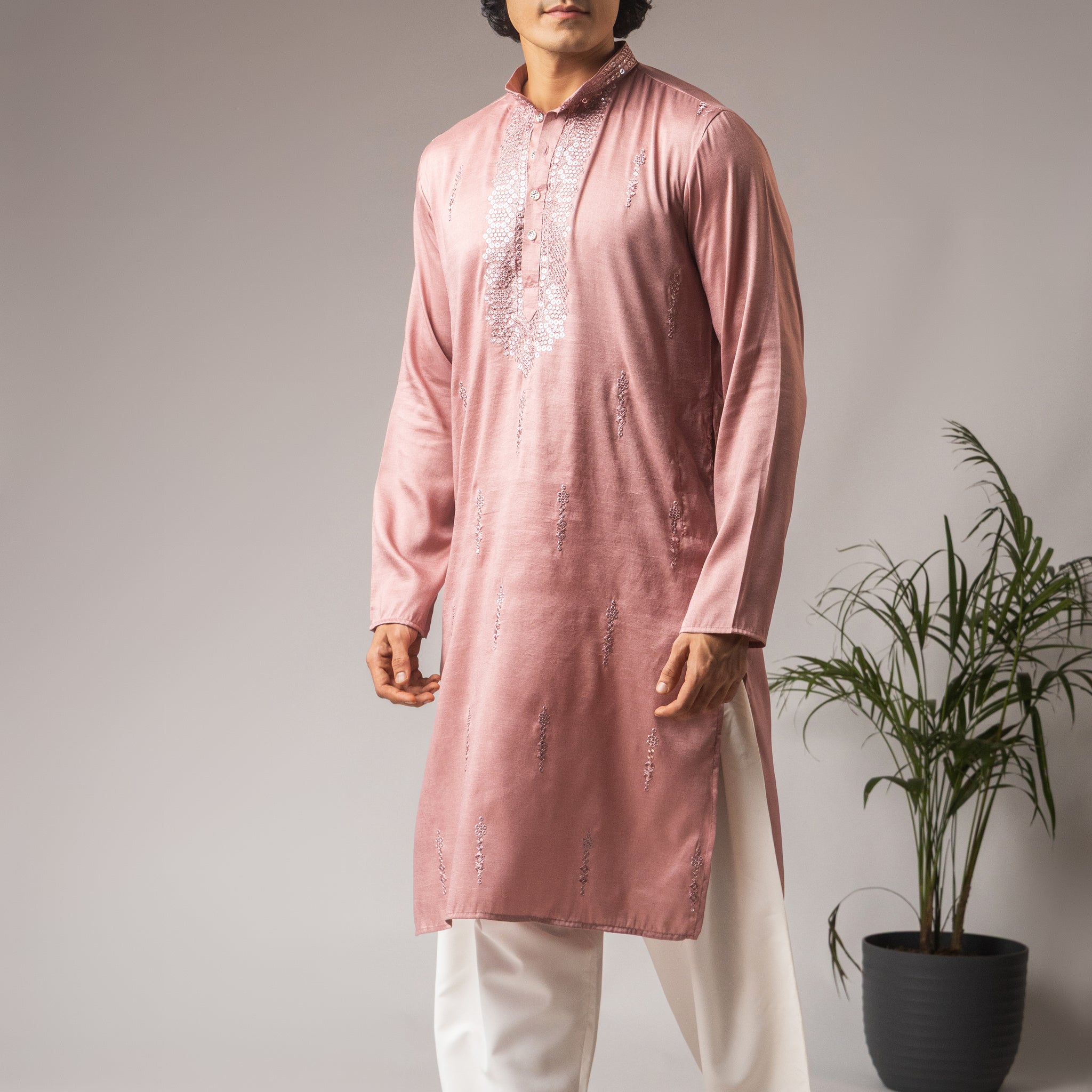 Pink Neck Work Kurta