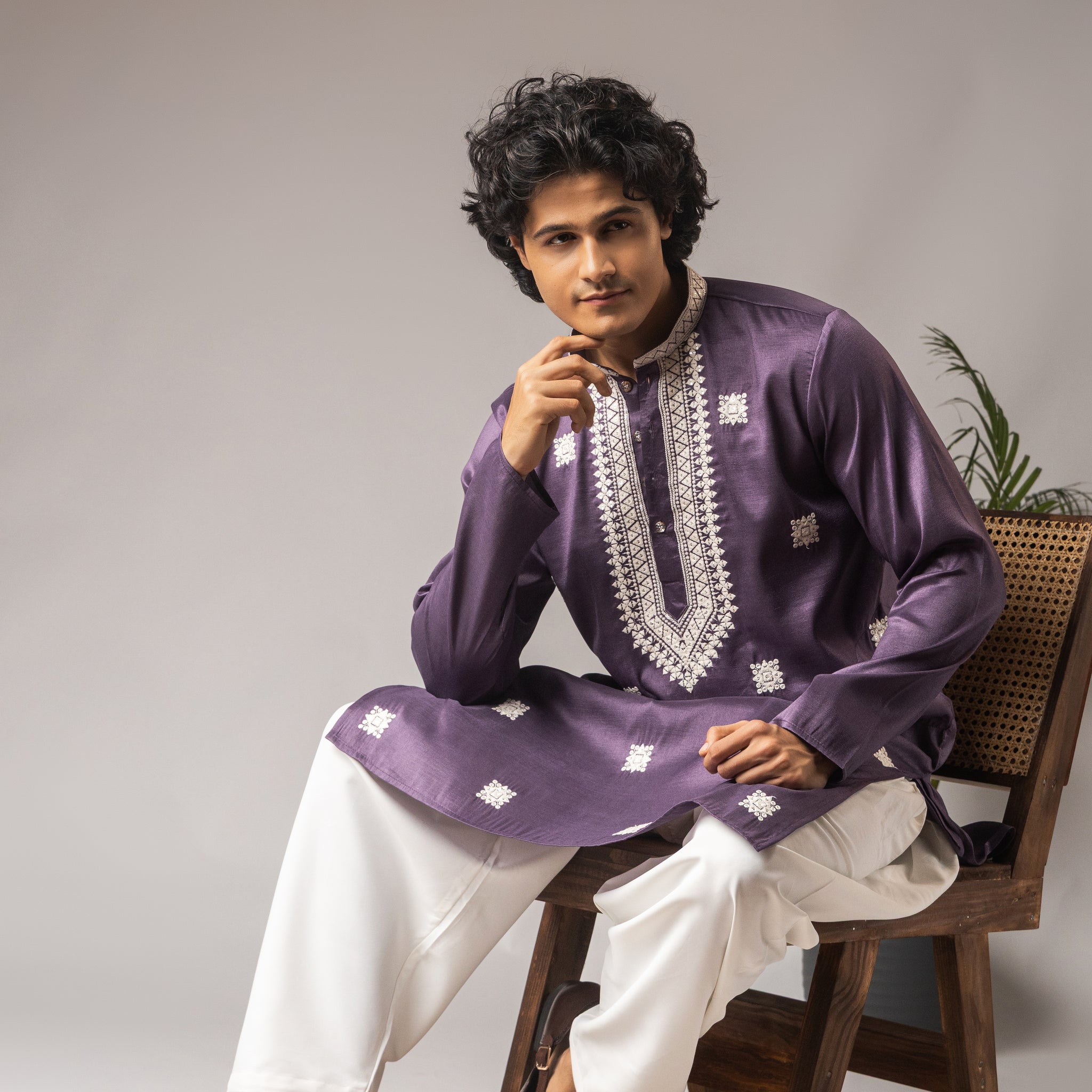 Purple Neck Work Kurta