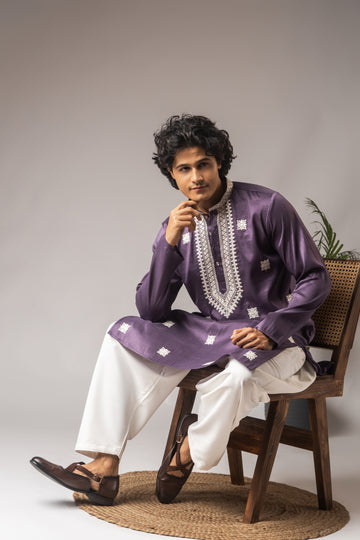 Purple Neck Work Kurta