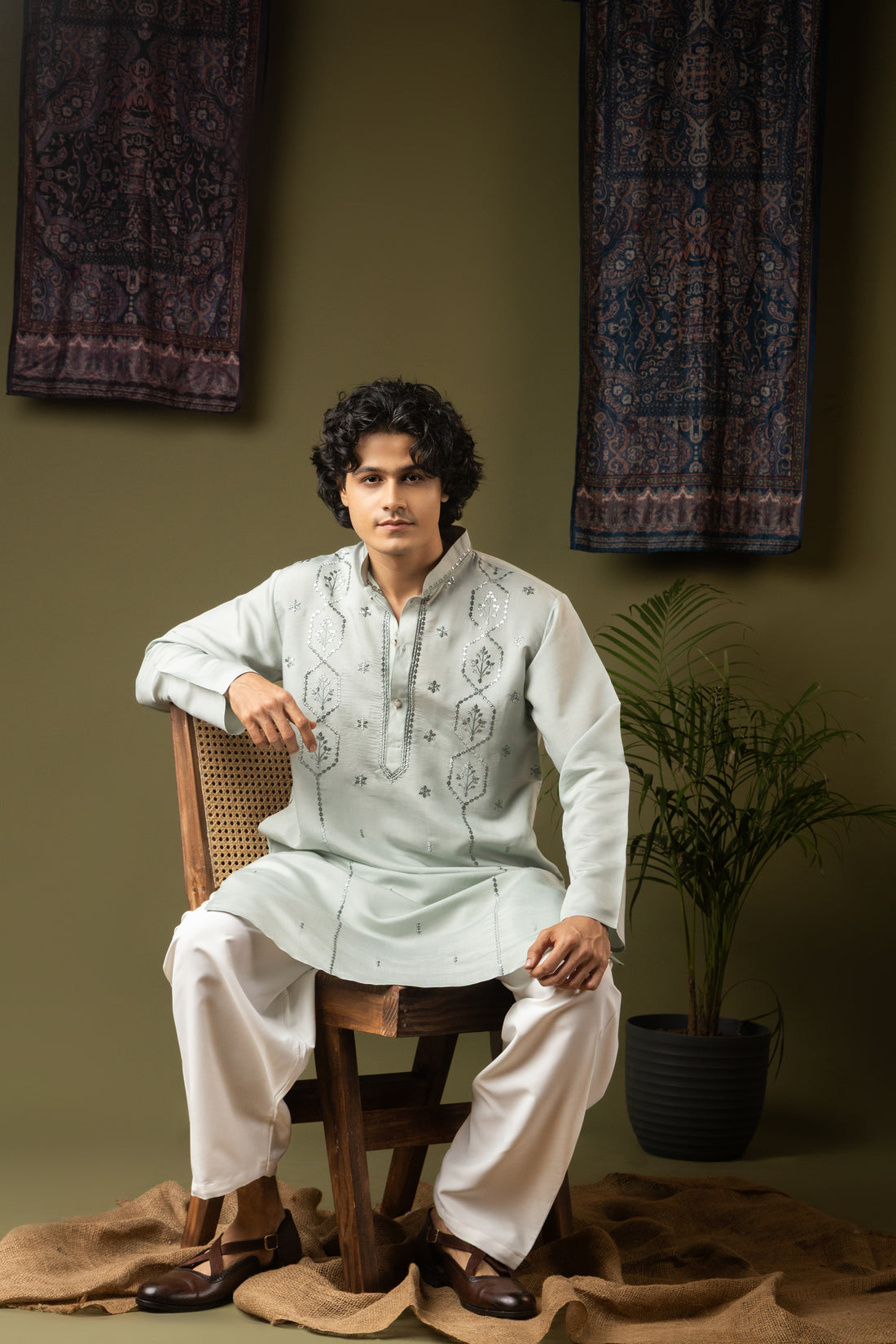 Light Blue Embroidery Kurta