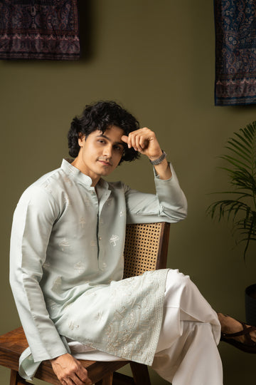Ethereal Blue Kurta with Delicate Motifs