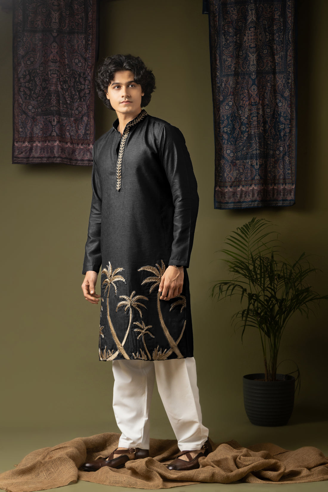 Black Embroidery Patch Work Kurta